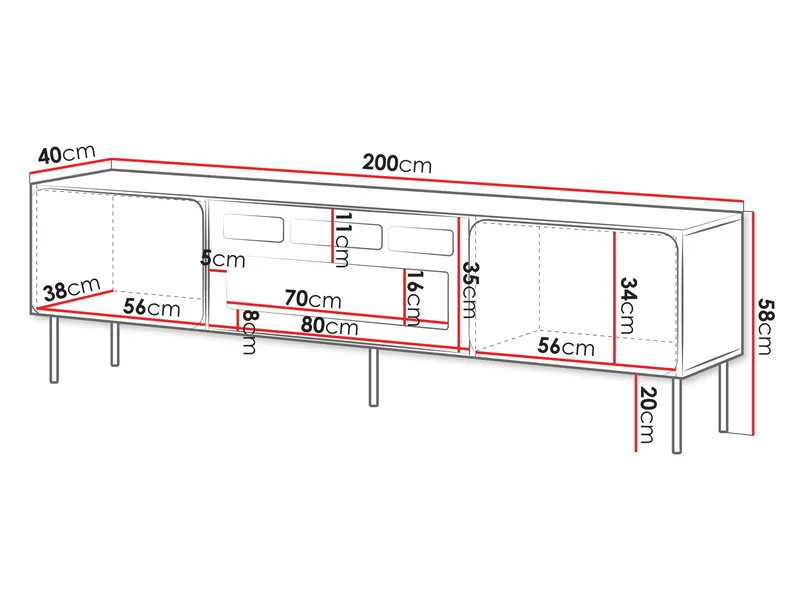 Marros TV-benk 200 cm med Elektrisk Peis - Blå - Møbler - Mediamøbel & tv møbel - TV-skap