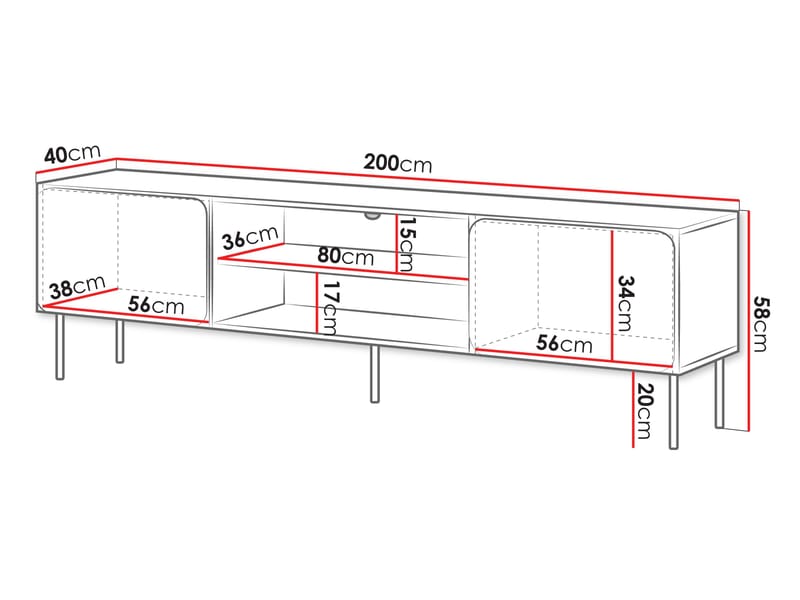 Marros TV-benk 200 cm med Hyller - Toskansk rød - Møbler - Mediamøbel & tv møbel - TV-skap