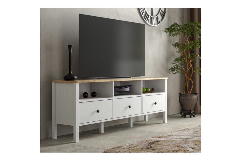 Marven TV-benk 160 cm - Natur/Hvit - Møbler - Mediamøbel & tv møbel - TV-benk & mediabenk