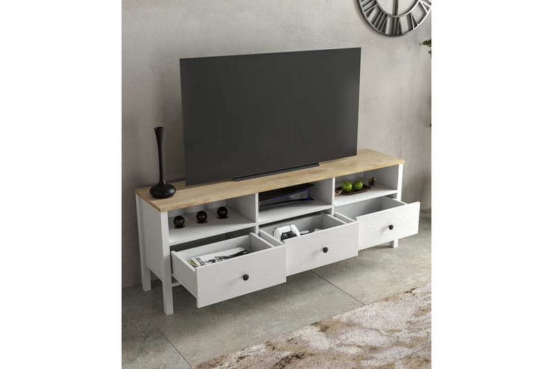 Marven TV-benk 160 cm - Natur/Hvit - Møbler - Mediamøbel & tv møbel - TV-benk & mediabenk