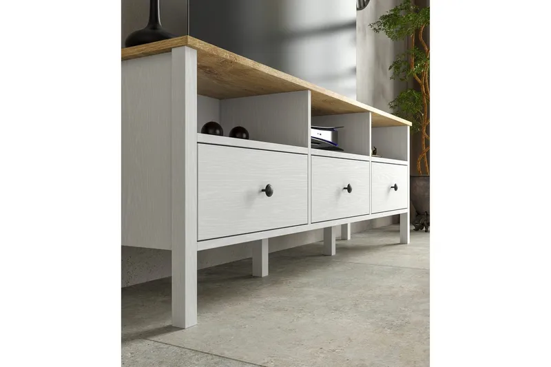 Marven TV-benk 160 cm - Natur/Hvit - Møbler - Mediamøbel & tv møbel - TV-benk & mediabenk