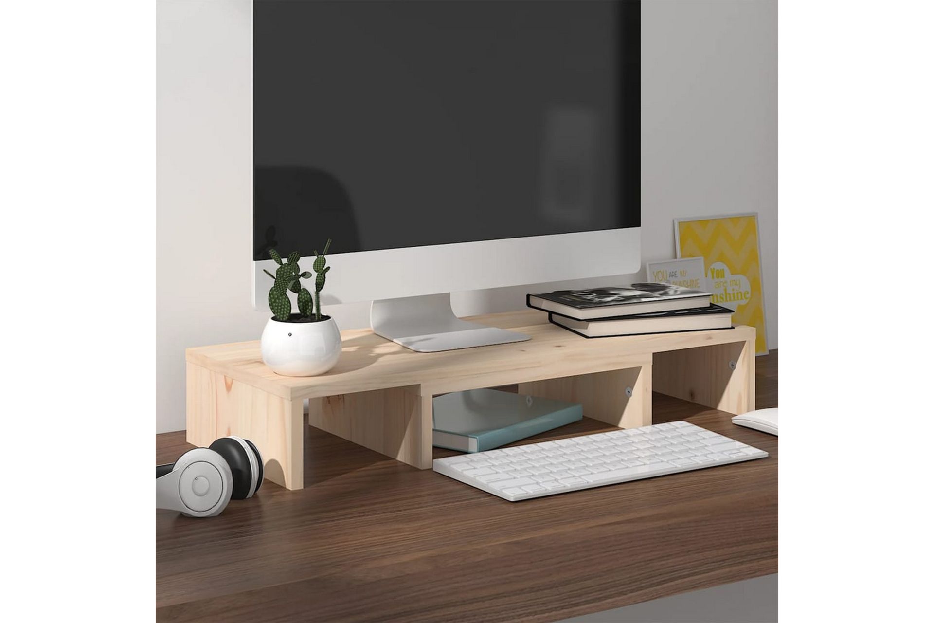 beBasic Monitorstativ 60x24x10,5 cm heltre furu - Brun - Møbler - Mediamøbel & tv møbel - Mediestativ & veggfeste
