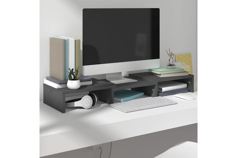 beBasic Monitorstativ grå 60x24x10,5 cm heltre furu - GrÃ¥ - Møbler - Mediamøbel & tv møbel - Mediestativ & veggfeste