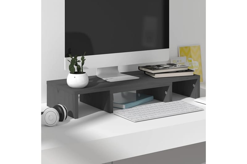 beBasic Monitorstativ grå 60x24x10,5 cm heltre furu - GrÃ¥ - Møbler - Mediamøbel & tv møbel - Mediestativ & veggfeste