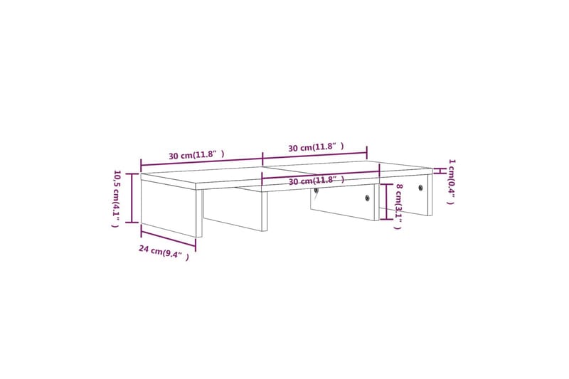 beBasic Monitorstativ hvit 60x24x10,5 cm heltre furu - Hvit - Møbler - Mediamøbel & tv møbel - Mediestativ & veggfeste