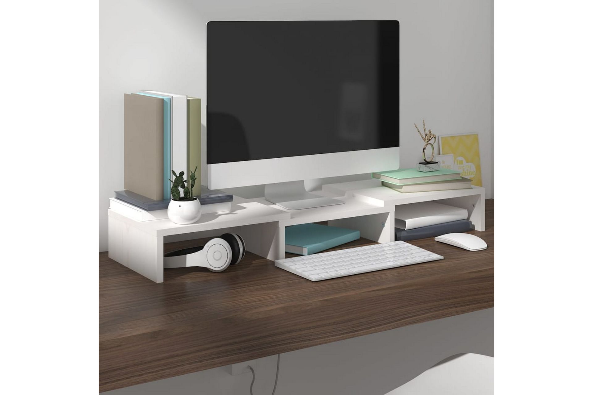 beBasic Monitorstativ hvit 60x24x10,5 cm heltre furu - Hvit - Møbler - Mediamøbel & tv møbel - Mediestativ & veggfeste