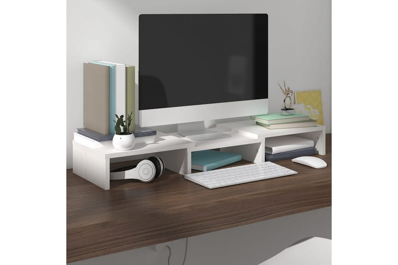 beBasic Monitorstativ hvit 60x24x10,5 cm heltre furu - Hvit - Møbler - Mediamøbel & tv møbel - Mediestativ & veggfeste
