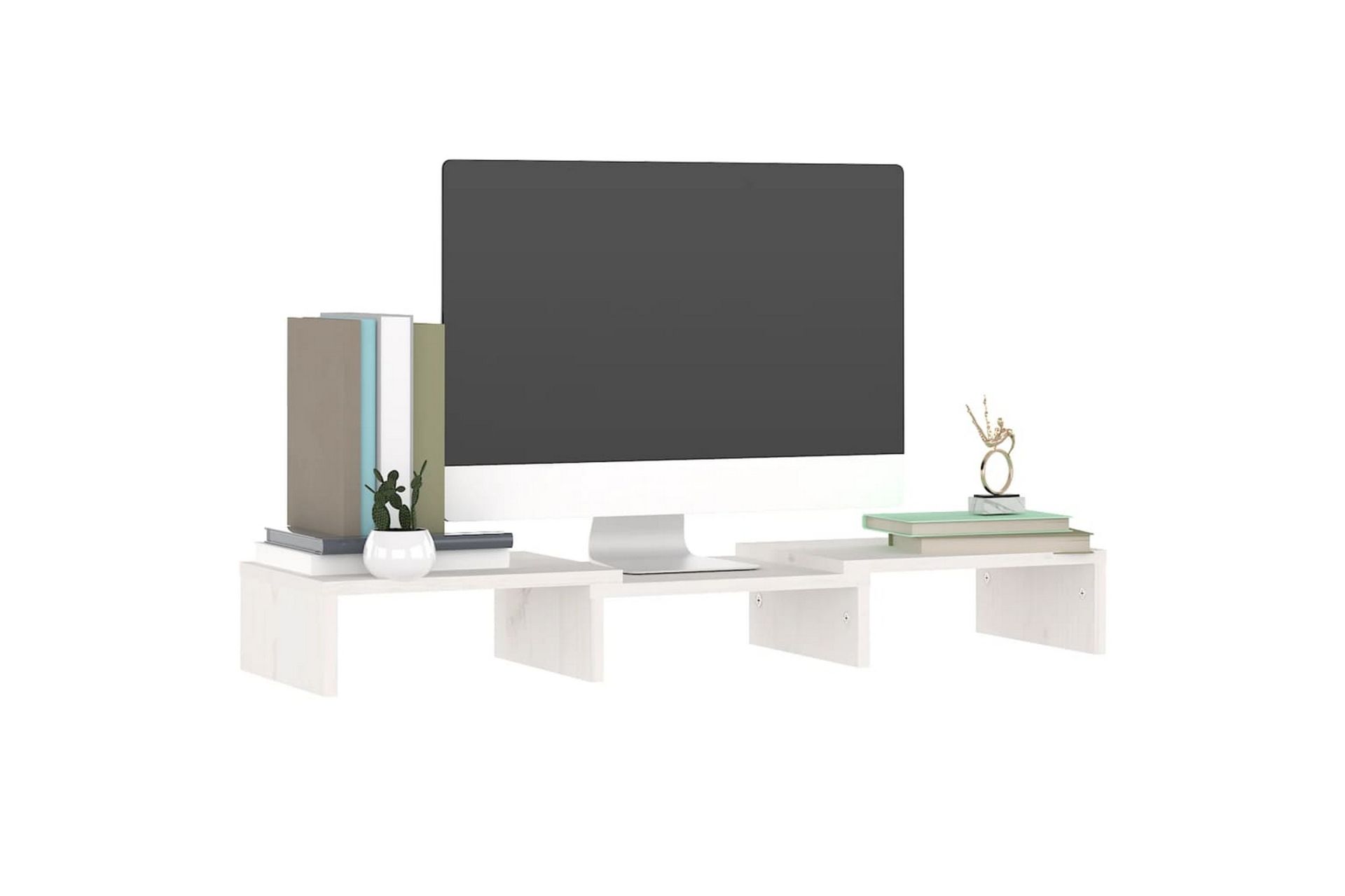 beBasic Monitorstativ hvit 60x24x10,5 cm heltre furu - Hvit - Møbler - Mediamøbel & tv møbel - Mediestativ & veggfeste