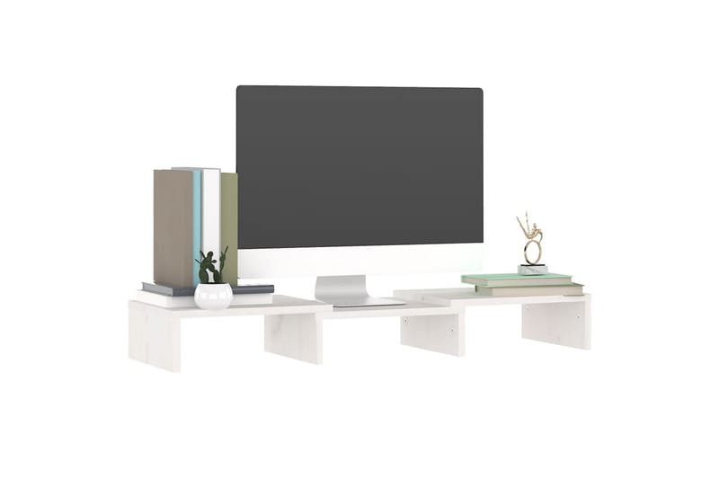 beBasic Monitorstativ hvit 60x24x10,5 cm heltre furu - Hvit - Møbler - Mediamøbel & tv møbel - Mediestativ & veggfeste