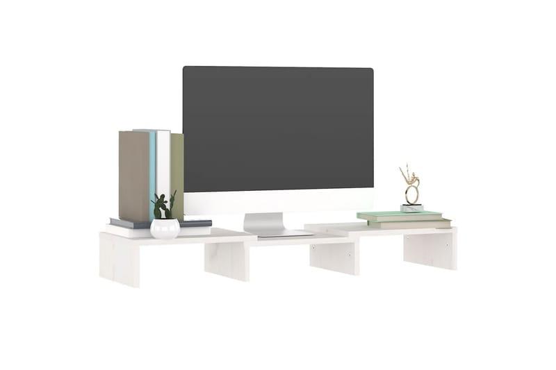 beBasic Monitorstativ hvit 60x24x10,5 cm heltre furu - Hvit - Veggfeste TV & TV stativ - Mediestativ & veggfeste