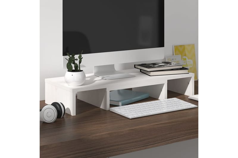 beBasic Monitorstativ hvit 60x24x10,5 cm heltre furu - Hvit - Møbler - Mediamøbel & tv møbel - Mediestativ & veggfeste