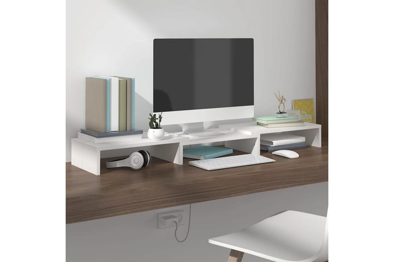 beBasic Monitorstativ hvit 80x24x10,5 cm heltre furu - Hvit - Møbler - Mediamøbel & tv møbel - Mediestativ & veggfeste