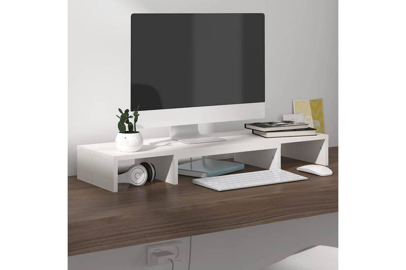 beBasic Monitorstativ hvit 80x24x10,5 cm heltre furu - Hvit - Veggfeste TV & TV stativ - Mediestativ & veggfeste