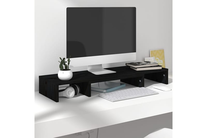 beBasic Monitorstativ svart 80x24x10,5 cm heltre furu - Svart - Veggfeste TV & TV stativ - Mediestativ & veggfeste
