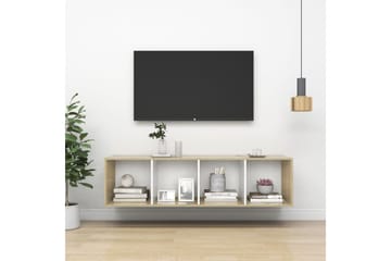 Vegghengt TV-benk sonoma eik og hvit 37x37x142,5cm sponplate - Beige - Møbler - Mediamøbel & tv møbel - Mediestativ & veggfeste