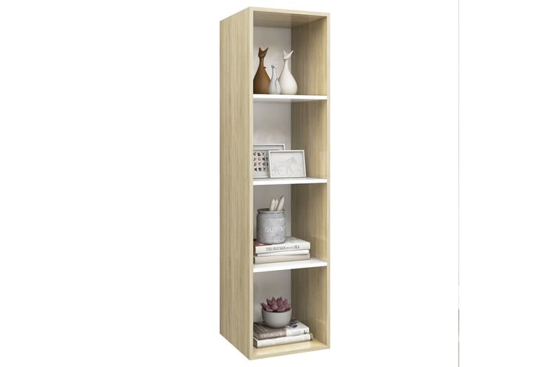 Vegghengt TV-benk sonoma eik og hvit 37x37x142,5cm sponplate - Beige - Møbler - Mediamøbel & tv møbel - Mediestativ & veggfeste