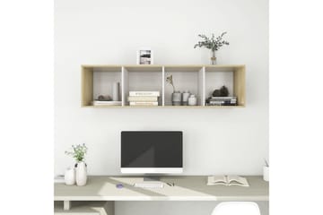 Vegghengt TV-benk sonoma eik og hvit 37x37x142,5cm sponplate - Beige - Møbler - Mediamøbel & tv møbel - Mediestativ & veggfeste