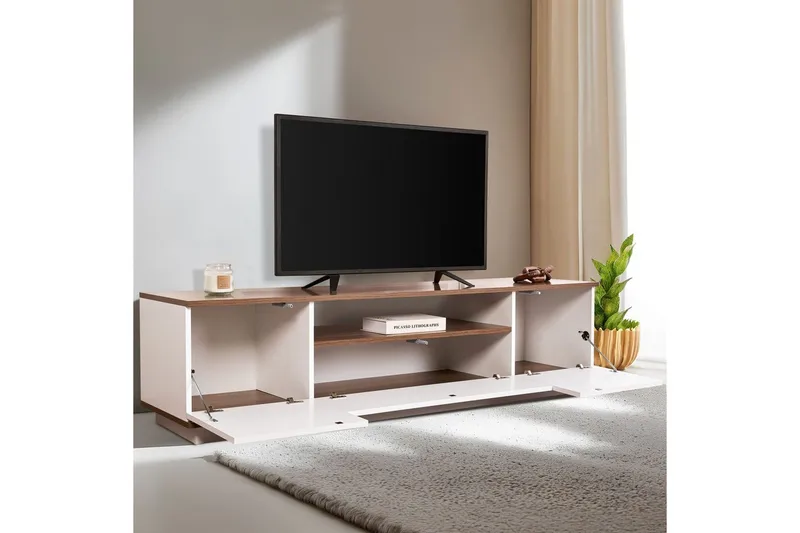 Meni TV-benk 180 cm - Hvit/Brun - Møbler - Mediamøbel & tv møbel - TV-benk & mediabenk