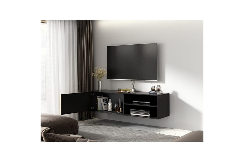 Meorati Veggmontert TV-benk 150 cm med Oppbevaring i Eik - Svart - Møbler - Mediamøbel & tv møbel - TV-benk & mediabenk