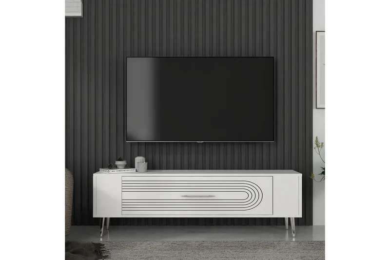 Mirel TV-benk 120 cm - Hvit/Sølv - Møbler - Mediamøbel & tv møbel - TV-benk & mediabenk