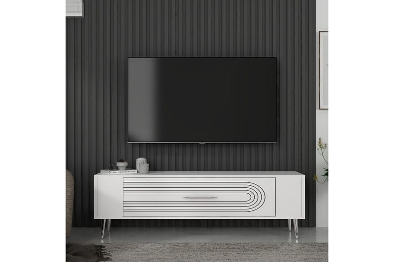 Mirel TV-benk 120 cm - Hvit/Sølv - Møbler - Mediamøbel & tv møbel - TV-benk & mediabenk