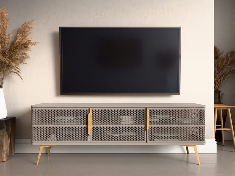 Mireva TV-benk 180 cm - beige, gull - Møbler - Mediamøbel & tv møbel - TV-benk & mediabenk