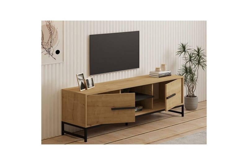 Mono Gulvstående TV-benk 160 cm med Oppbevaring i Eik - Beige - Møbler - Mediamøbel & tv møbel - TV-benk & mediabenk