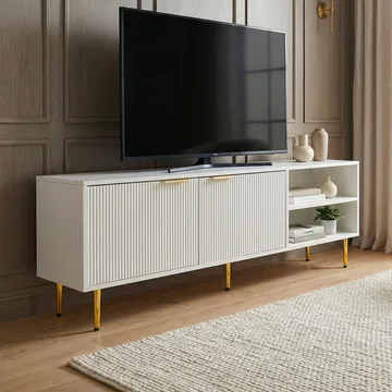 Morela TV-benk 150 cm - Hvit med gulldetaljer - Møbler - Mediamøbel & tv møbel - TV-benk & mediabenk