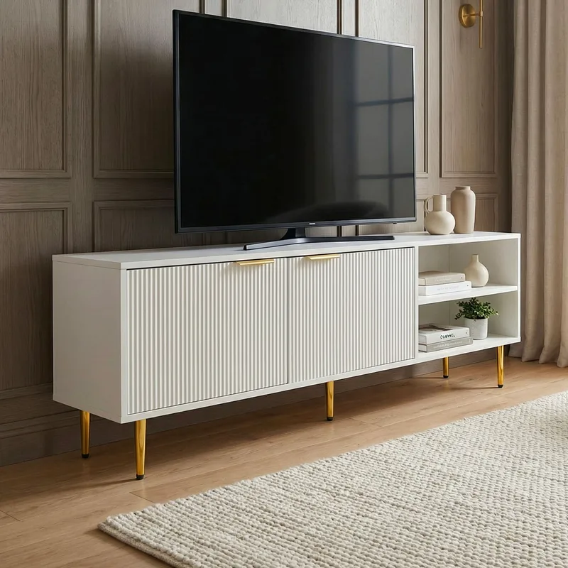 Morela TV-benk 150 cm - Hvit med gulldetaljer - Møbler - Mediamøbel & tv møbel - TV-benk & mediabenk