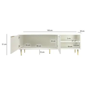 Morela TV-benk 150 cm - Hvit med gulldetaljer - Møbler - Mediamøbel & tv møbel - TV-benk & mediabenk