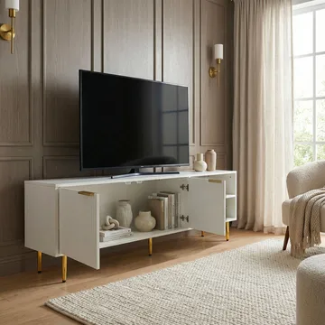 Morela TV-benk 150 cm - Hvit med gulldetaljer - Møbler - Mediamøbel & tv møbel - TV-benk & mediabenk