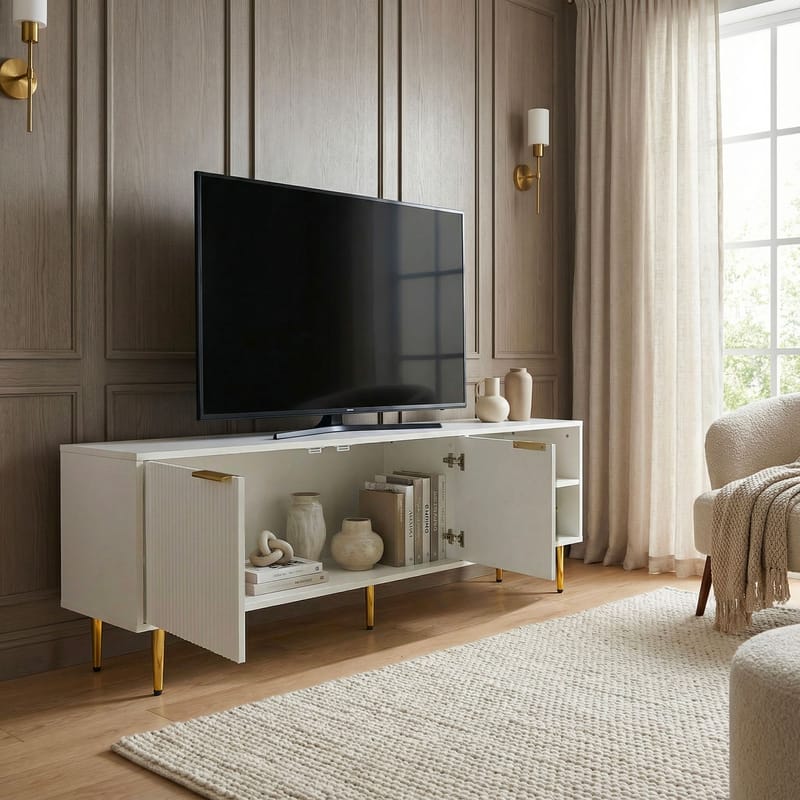 Morela TV-benk 150 cm - Hvit med gulldetaljer - Møbler - Mediamøbel & tv møbel - TV-benk & mediabenk