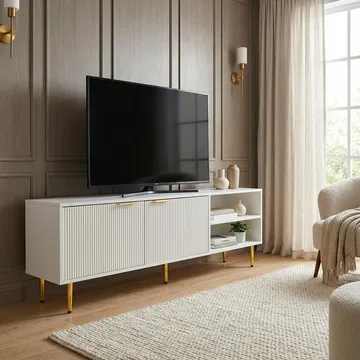 Morela TV-benk 150 cm - Hvit med gulldetaljer - Møbler - Mediamøbel & tv møbel - TV-benk & mediabenk