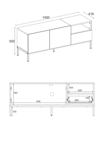 Morlen TV-benk 140 cm - Naturlig eik, tre-svart, svart - Møbler - Mediamøbel & tv møbel - TV-benk & mediabenk