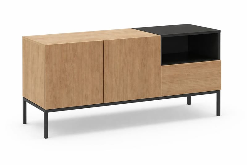 Morlen TV-benk 140 cm, Naturlig eik, tre-svart, svart