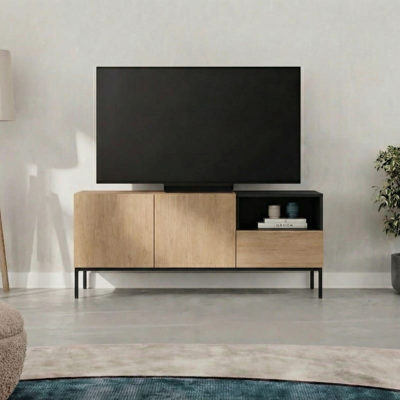 Morlen TV-benk 140 cm - Naturlig eik, tre-svart, svart - Møbler - Mediamøbel & tv møbel - TV-benk & mediabenk