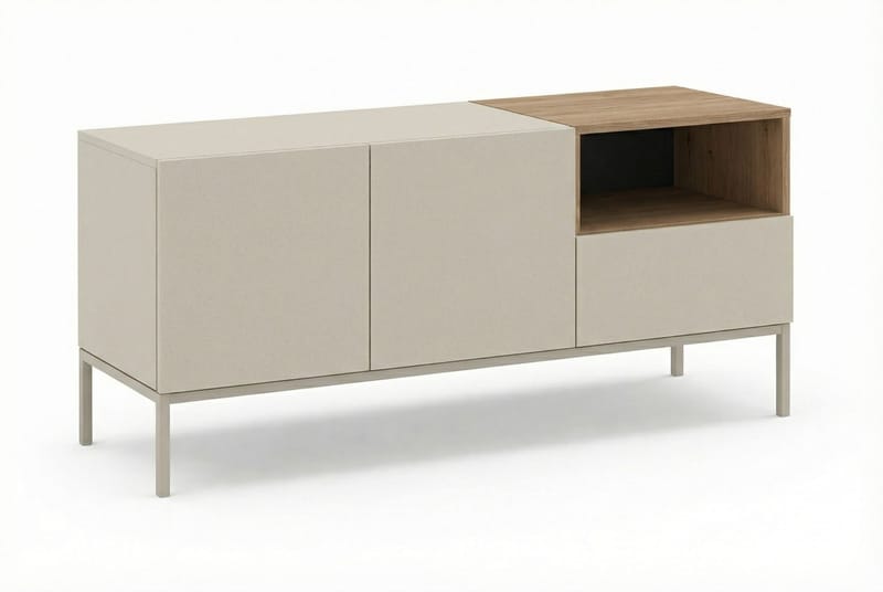 Morlen TV-benk 140 cm - Sandstein og naturlig eik - Møbler - Mediamøbel & tv møbel - TV-benk & mediabenk