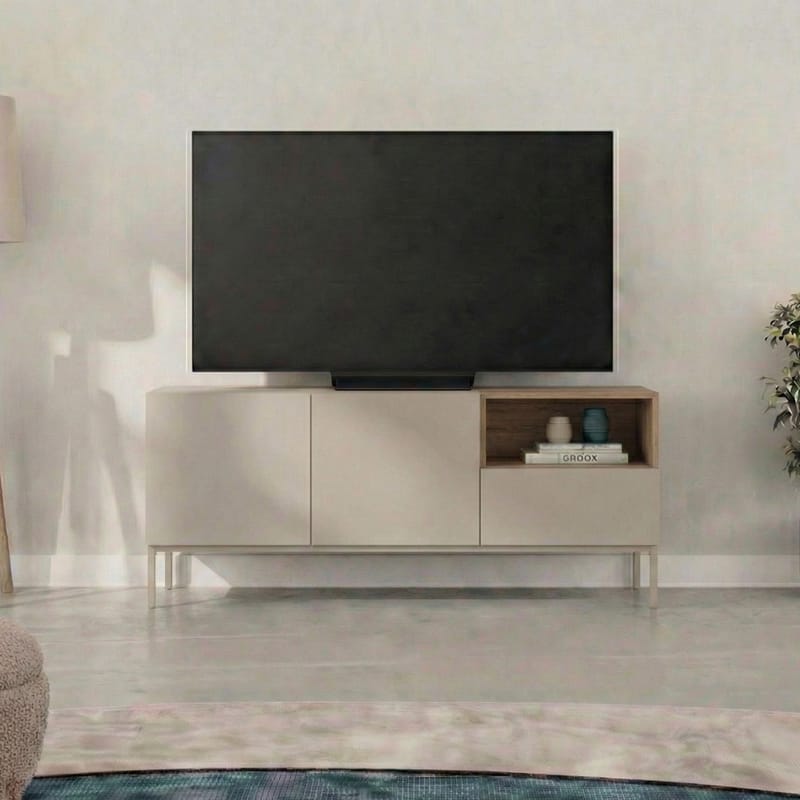 Morlen TV-benk 140 cm - Sandstein og naturlig eik - Møbler - Mediamøbel & tv møbel - TV-benk & mediabenk