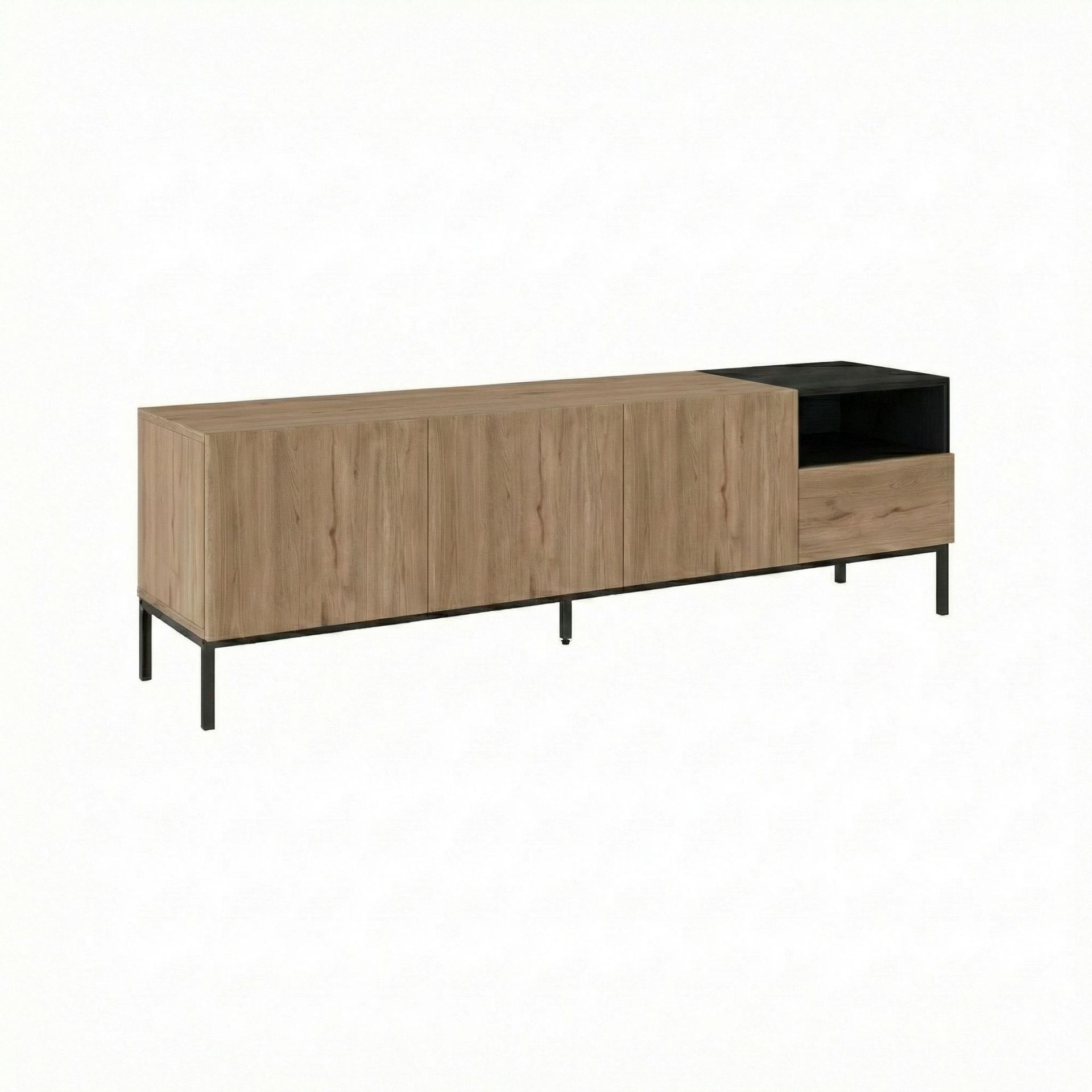 Morlen TV-benk 180x55x41,8 cm - Naturlig eik, tre svart, svart, sandstone