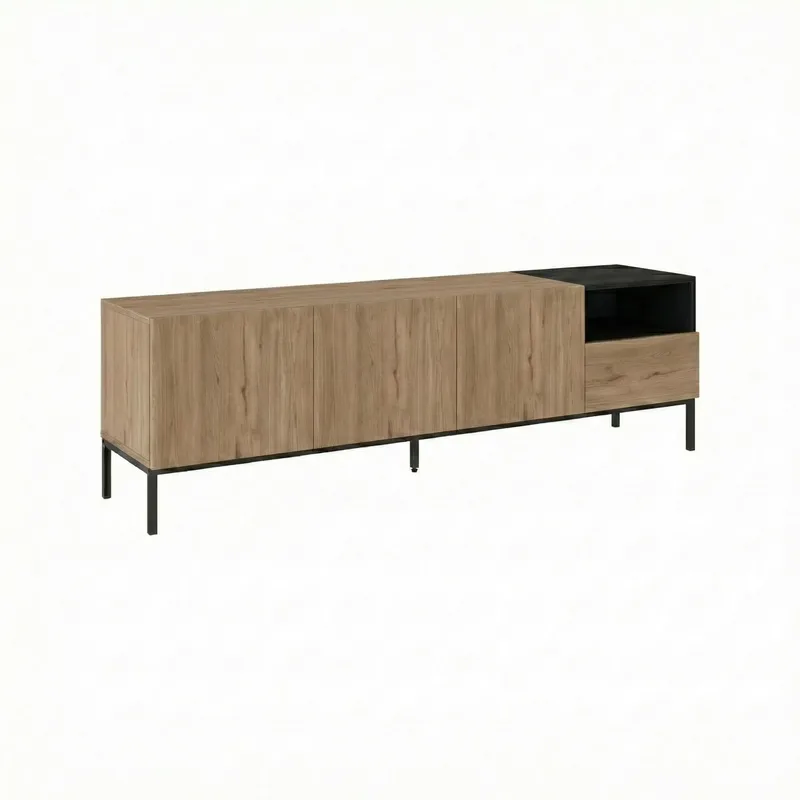 Morlen TV-benk 180x55x41,8 cm, Naturlig eik, tre svart, svart, sandstone