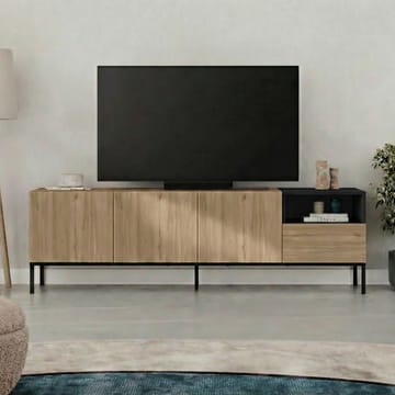 Morlen TV-benk 180x55x41,8 cm - Naturlig eik, tre svart, svart, sandstone - Møbler - Mediamøbel & tv møbel - TV-benk & mediabenk