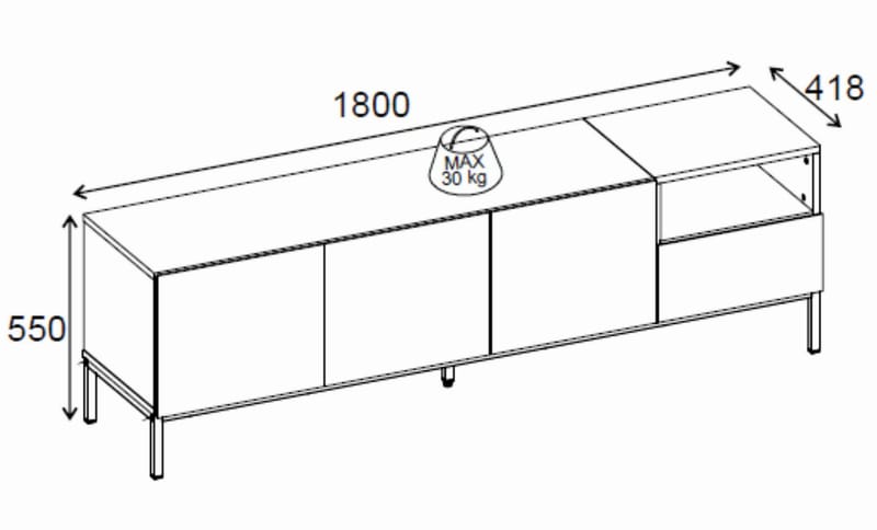 Morlen TV-benk 180x55x41,8 cm - sandstein, naturlig eik og svart - Møbler - Mediamøbel & tv møbel - TV-benk & mediabenk
