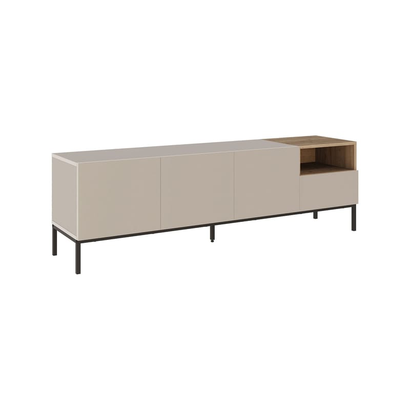 Morlen TV-benk 180x55x41,8 cm - sandstein, naturlig eik og svart - Møbler - Mediamøbel & tv møbel - TV-benk & mediabenk
