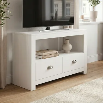 Morova TV-benk 85 cm - Hvit og sølvfarget - Møbler - Mediamøbel & tv møbel - TV-benk & mediabenk