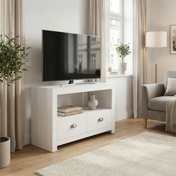 Morova TV-benk 85 cm - Hvit og sølvfarget - Møbler - Mediamøbel & tv møbel - TV-benk & mediabenk