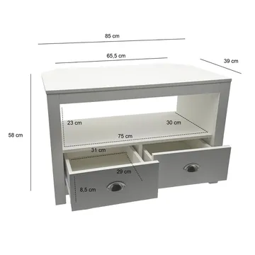 Morova TV-benk 85 cm - Hvit og sølvfarget - Møbler - Mediamøbel & tv møbel - TV-benk & mediabenk