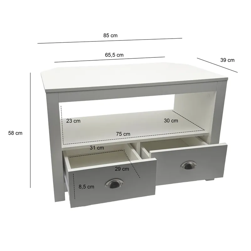 Morova TV-benk 85 cm - Hvit og sølvfarget - Møbler - Mediamøbel & tv møbel - TV-benk & mediabenk