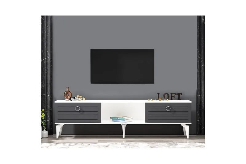 Mula TV-benk 150 cm - Hvit/Antrasitt - Møbler - Mediamøbel & tv møbel - TV-benk & mediabenk