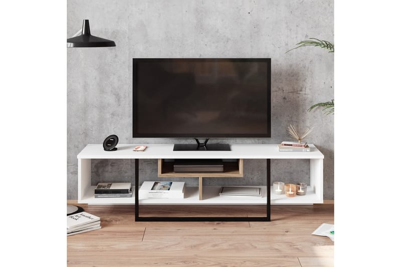 Naftali TV-benk 149 cm - Hvit/Svart - TV-benk & mediabenk