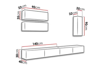Narbonne Vegghengt 280 cm - Natur/Svart - Møbler - Mediamøbel & tv møbel - TV-møbelsett